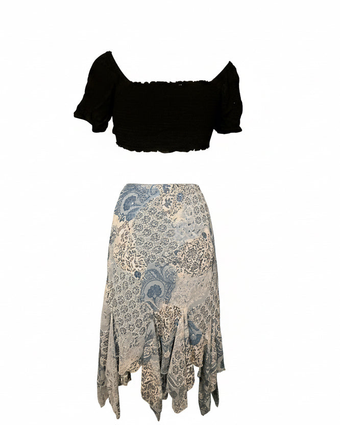 Y2K blue paisley skirt