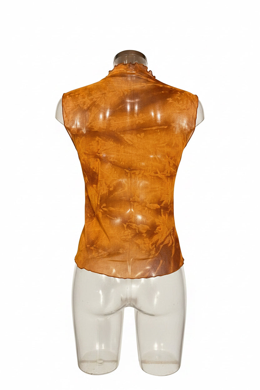 Y2K Amber Ruched Panel Sheer Mesh Sleeveless Top