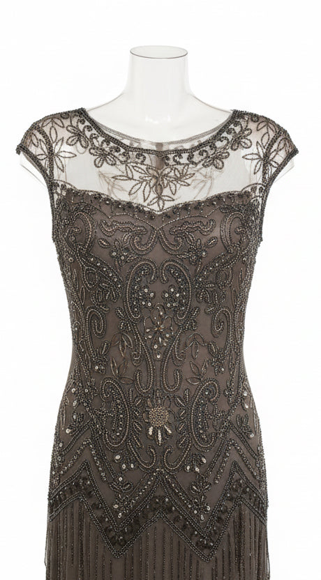 Grey Beaded Dress by Pisarro Nights