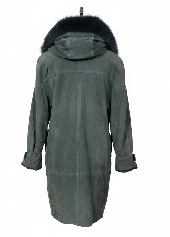 1990s Striwa Real Suede Parka with Fur Collar Trim - Vintage Outerwear