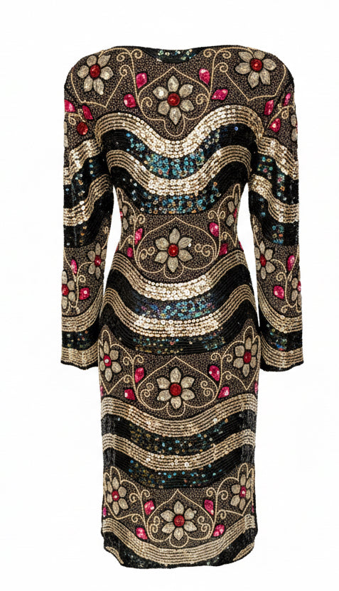 Multicoloured Flower Design Sequin Dress by Nandans
