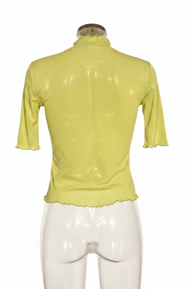 Chartreuse Sheer Mock Neck Top