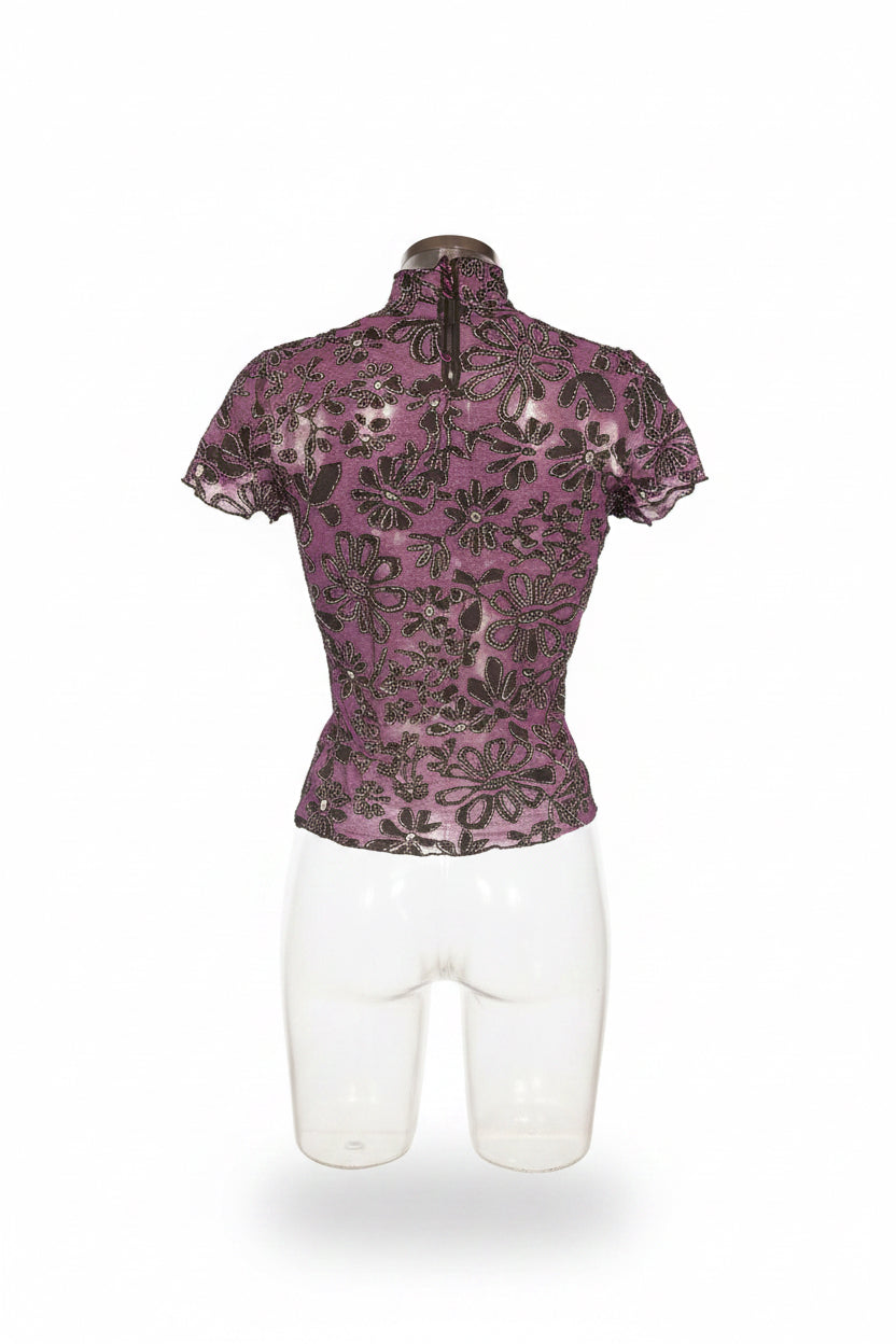 Vintage 90s Purple Floral Mesh Top