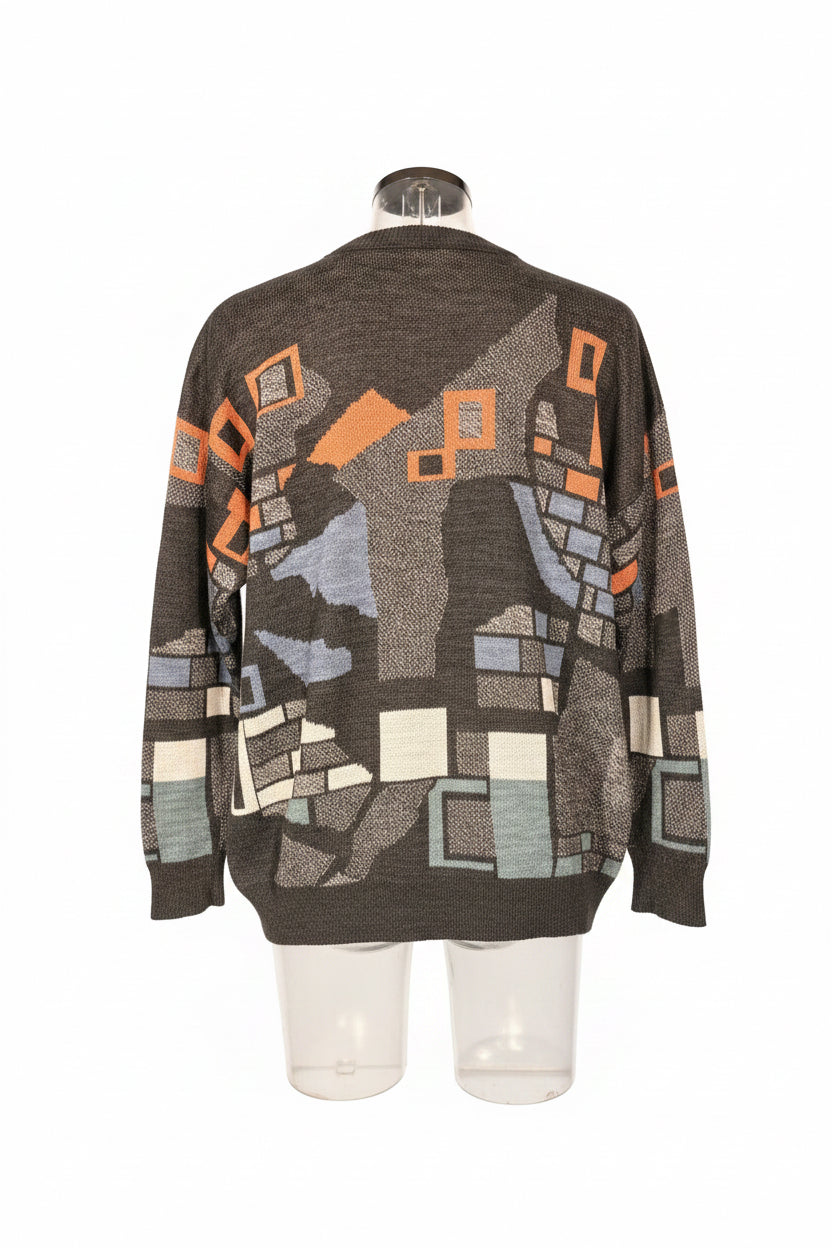 Italmab 80s Intarsia Knit in Charcoal & Terracotta — Size XL