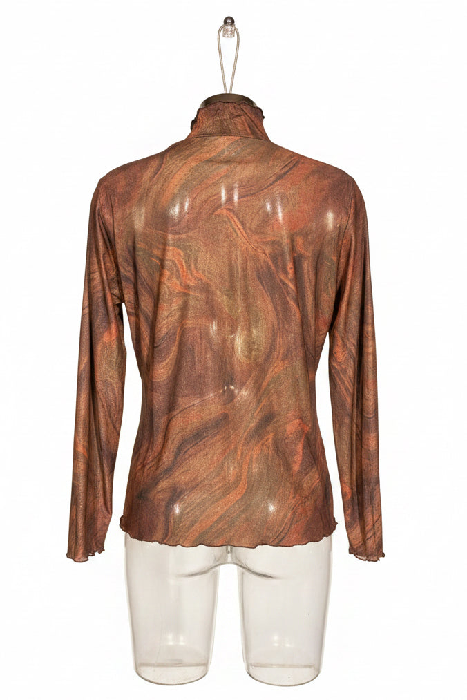 Y2K Marble Print Sheer Mesh Top