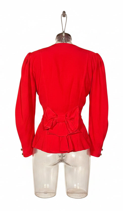 Vintage 80s Scarlet Red Gold Button Peplum Jacket Blouse by Horoskop
