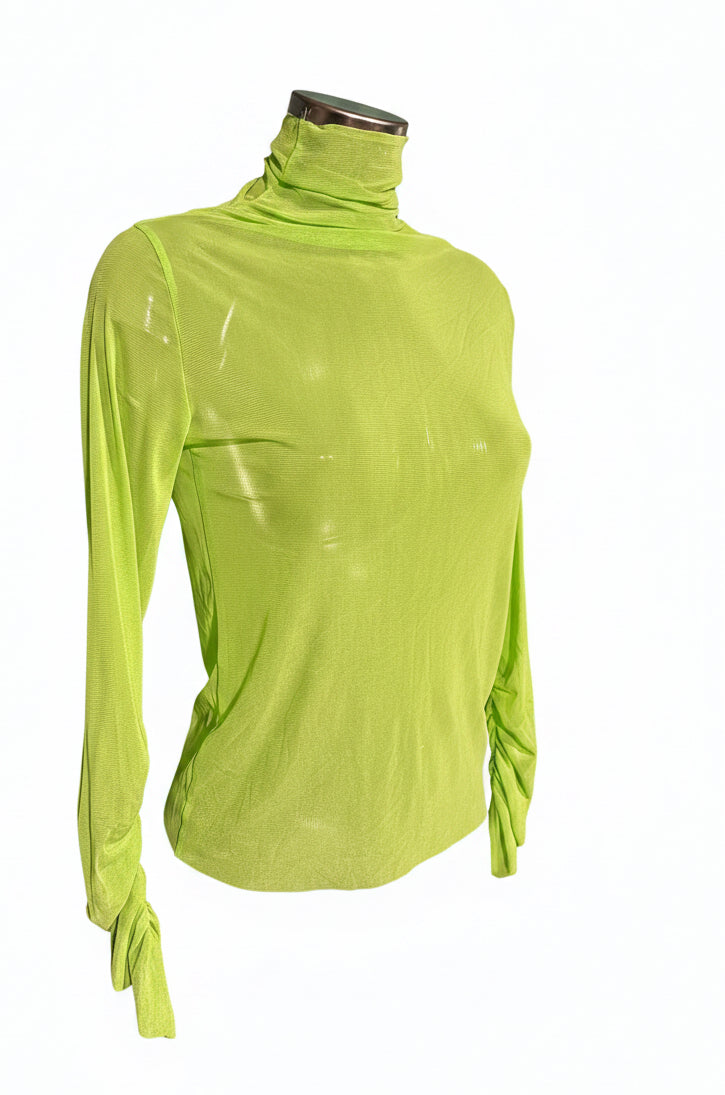 Y2K Neon Lime Sheer Mesh Turtleneck Top