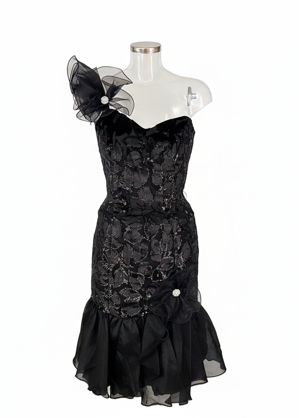 1980s black ruffle party dress  image 0