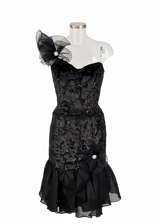 1980s black ruffle party dress  image 0