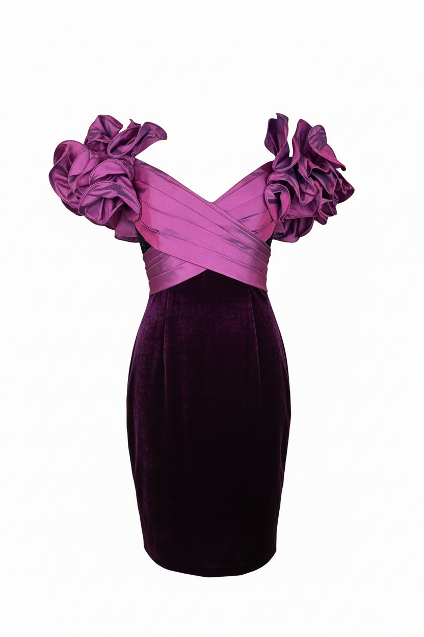 1980s crushed velvet and ruffle sleeves   image 0