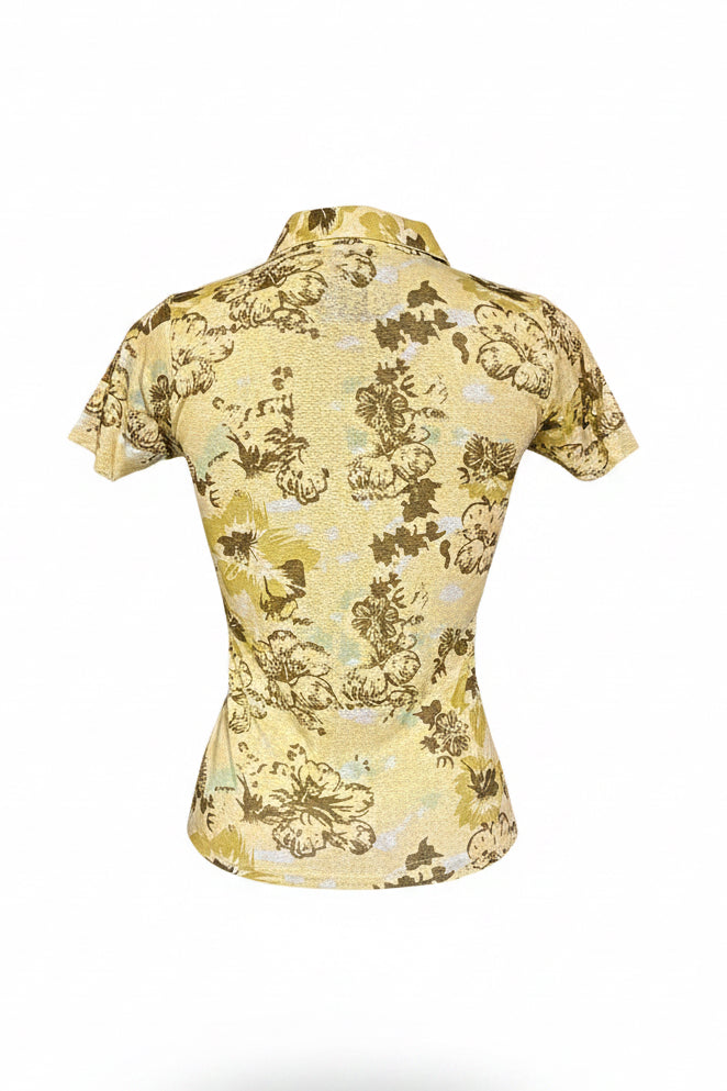 Vintage 90s Mint Green Tropical Floral Fitted Shirt