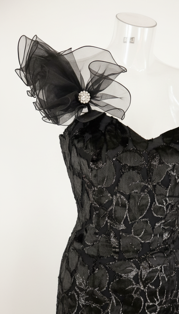 1980s black ruffle party dress  image 1
