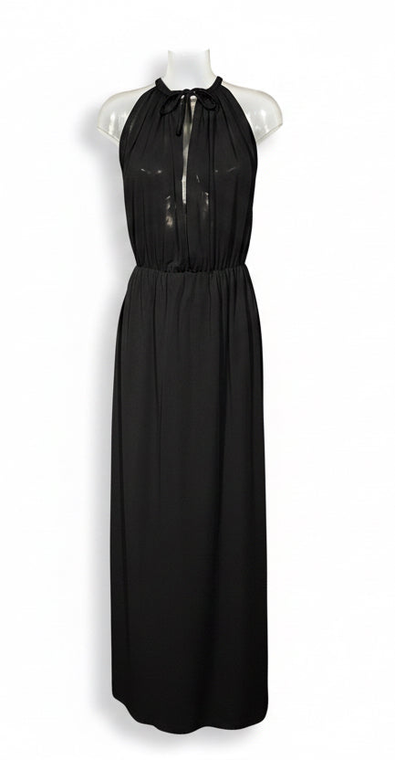Vintage 70s Black Halterneck Maxi Dress