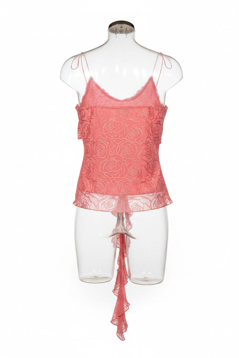 Y2K Rose Print Ruffle Cami Top