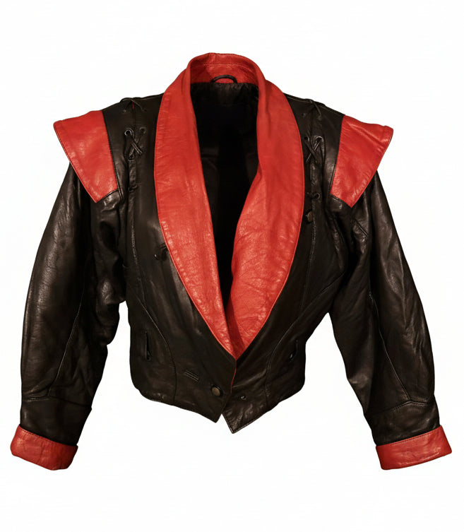 1980s Michael Jackson Thriller Style Red & Black Leather Jacket - Vintage Icon