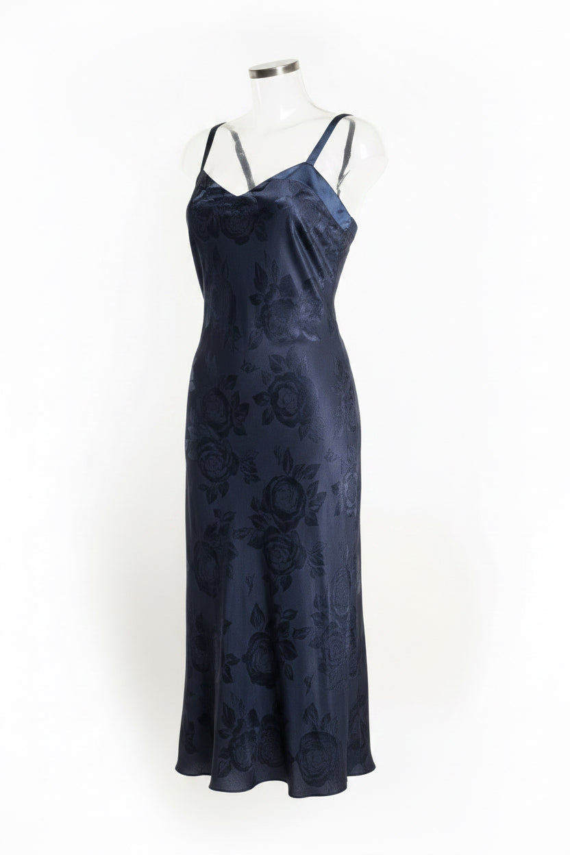 Y2K Blue Rose Jacquard Slip Dress
