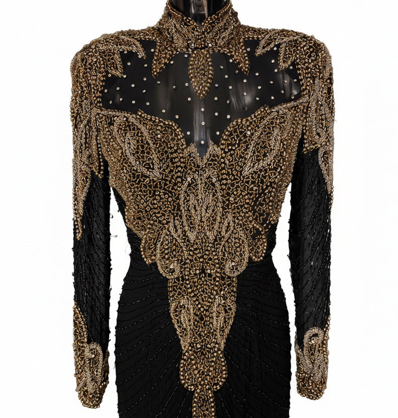 Gold and Black Beaded Dress by Oleg Cassini