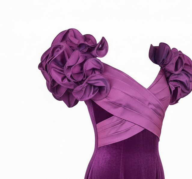 1980s crushed velvet and ruffle sleeves   image 1