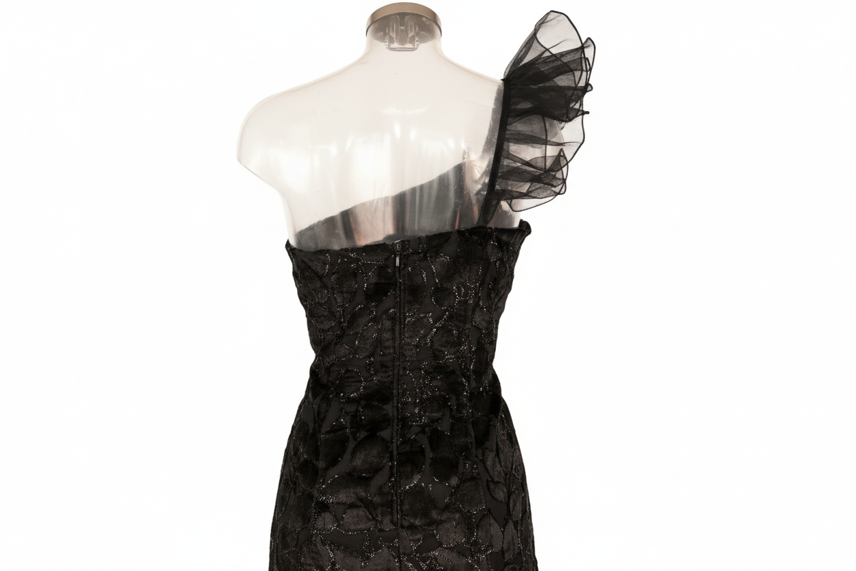 1980s black ruffle party dress  image 2