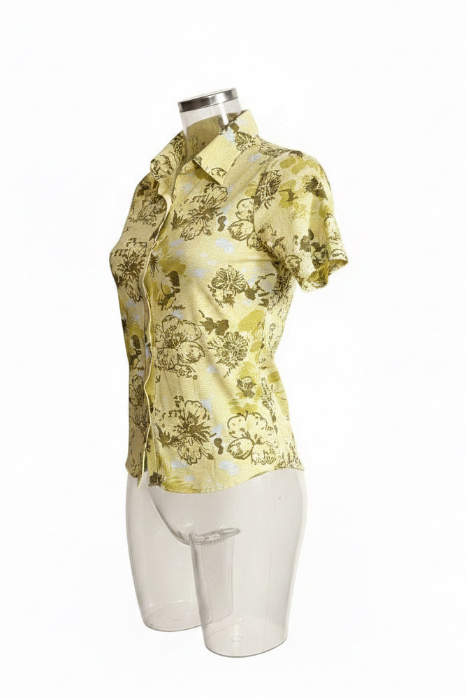 Vintage 90s Mint Green Tropical Floral Fitted Shirt