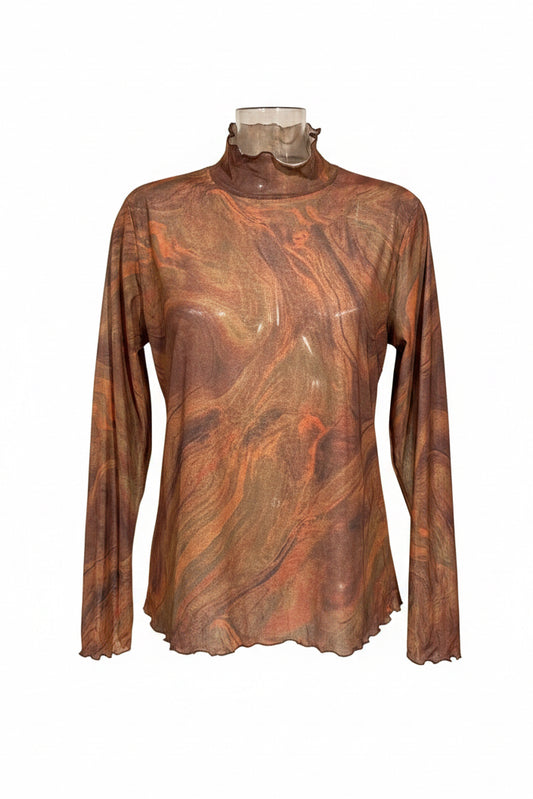 Y2K Marble Print Sheer Mesh Top