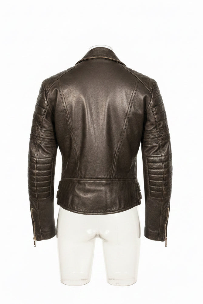 Vintage Black Quilted Moto Leather Jacket