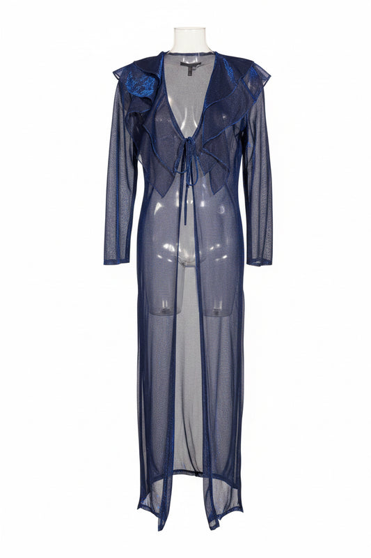 Vintage Navy Blue Sheer Metallic Maxi Nightgown