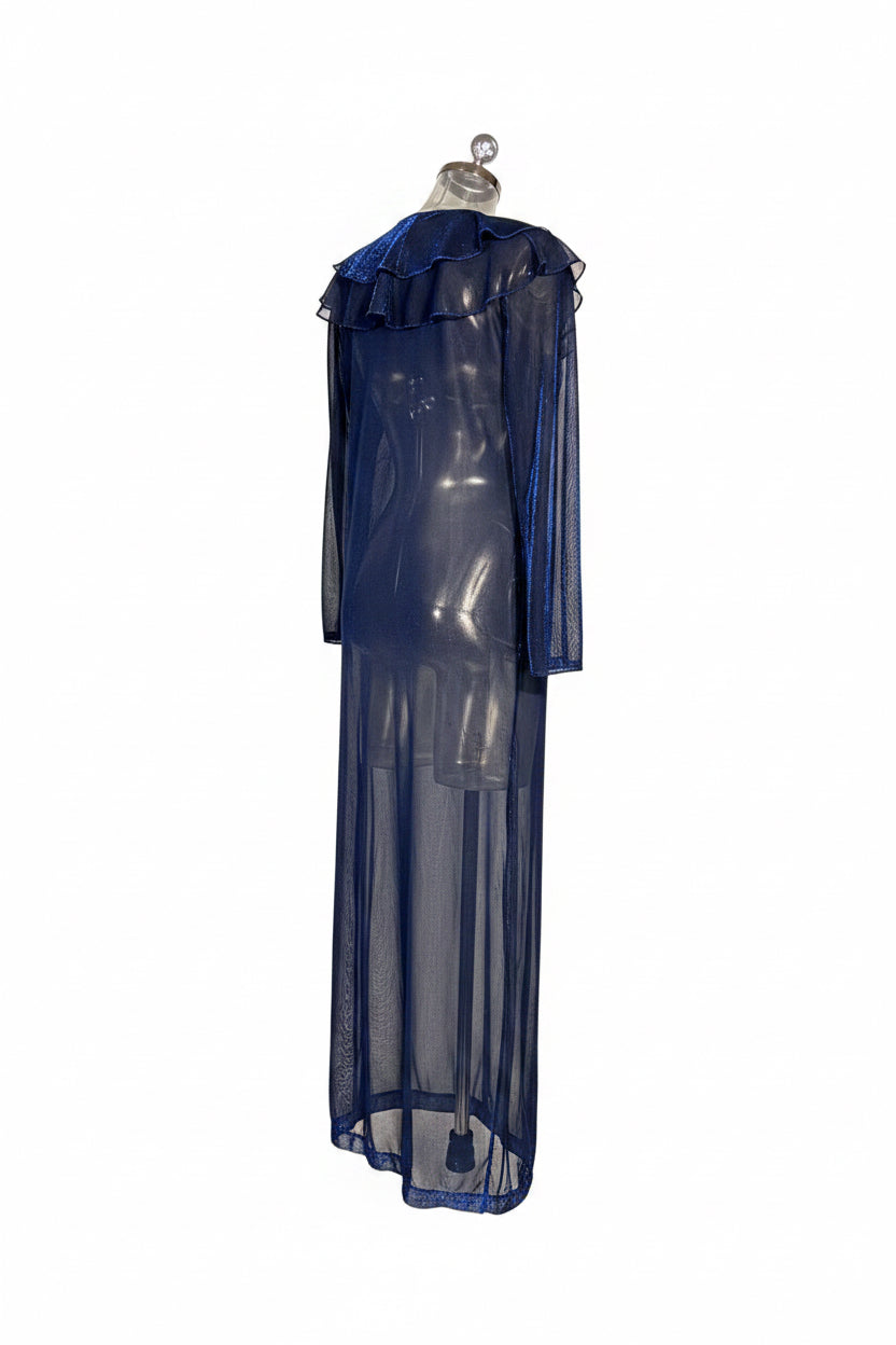 Vintage Navy Blue Sheer Metallic Maxi Nightgown