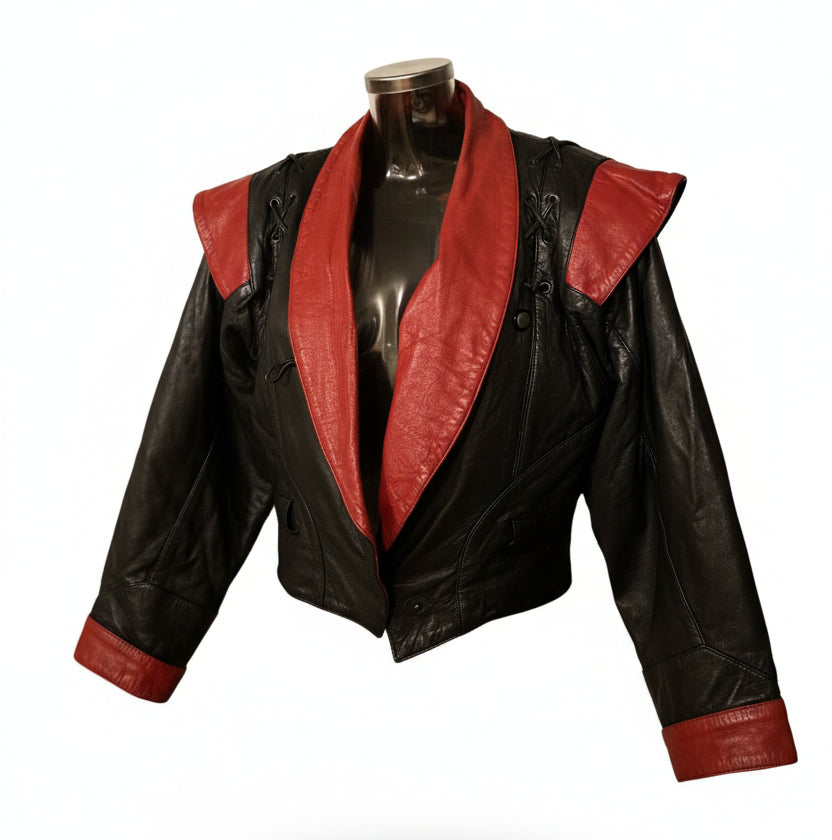 1980s Michael Jackson Thriller Style Red & Black Leather Jacket - Vintage Icon