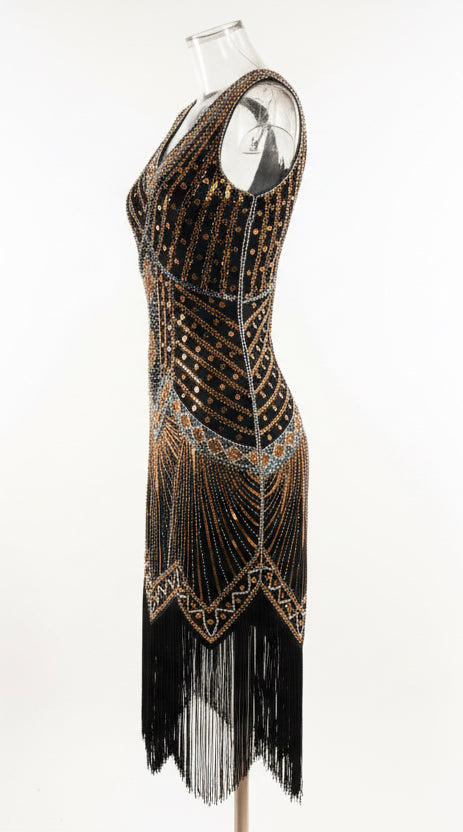 Intricate Gold Sequin Flapper Dress by Babeyond