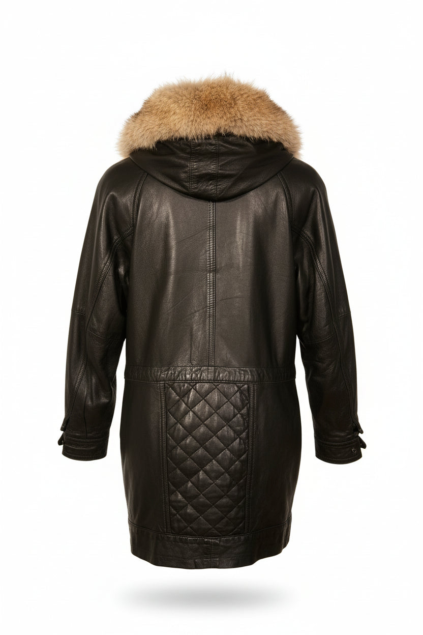 1990s Maria Real Leather Parka with Fur Trim - Vintage Designer Outerwear