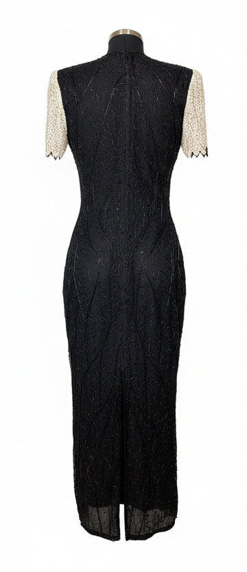 White Pearl and Black Beaded Dress by Laurence Kazar