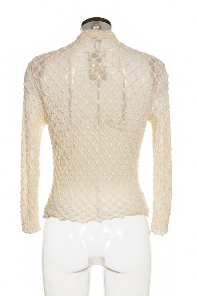 Y2K Cream Bubble Texture Mock Neck Long Sleeve Top