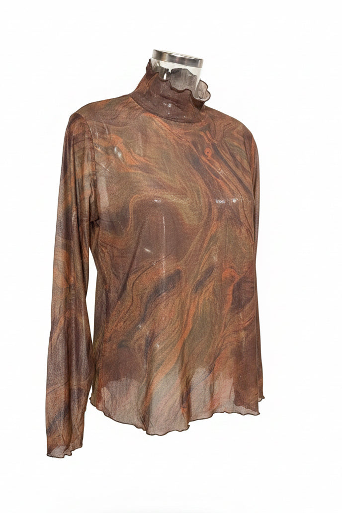 Y2K Marble Print Sheer Mesh Top