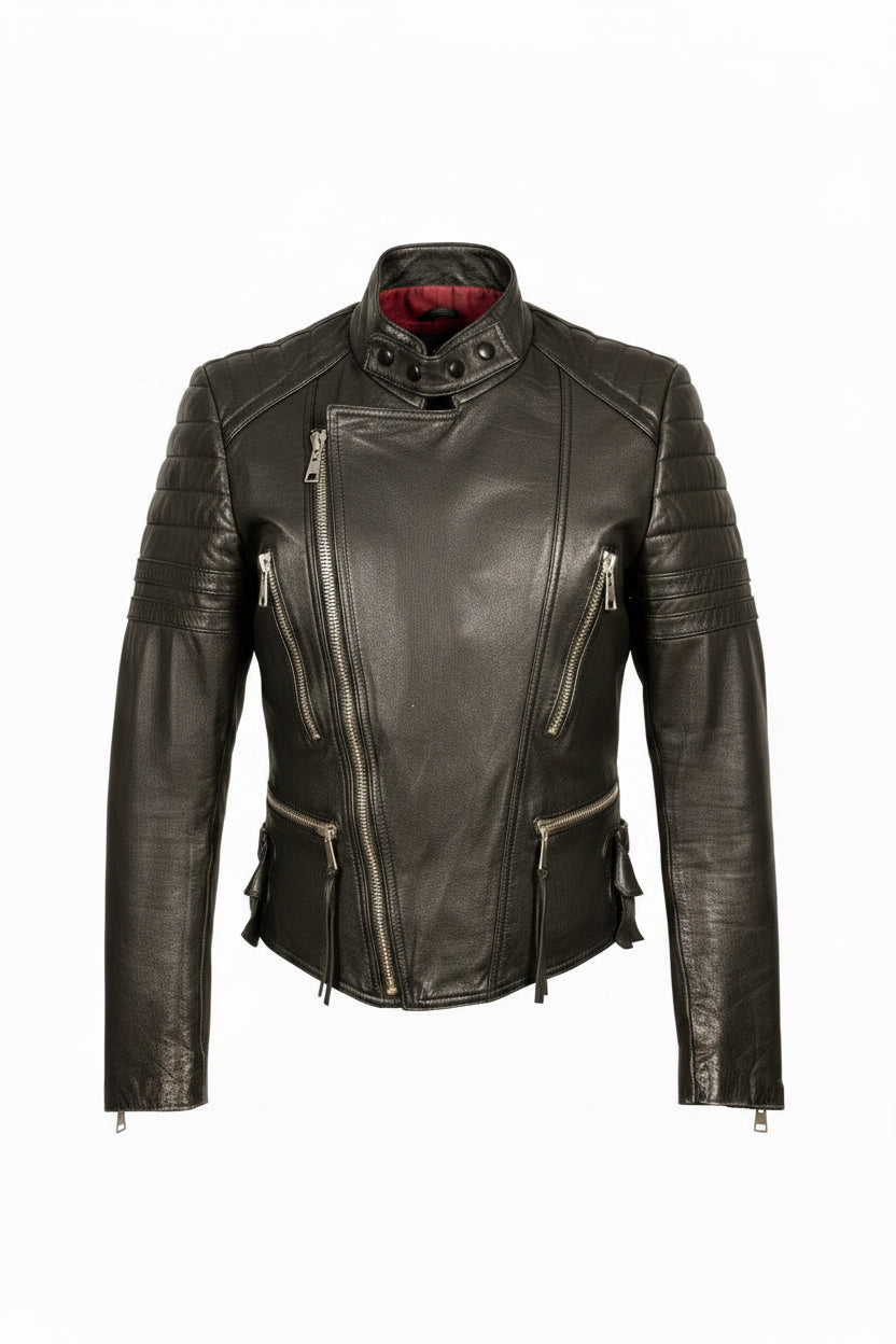 Vintage Black Quilted Moto Leather Jacket
