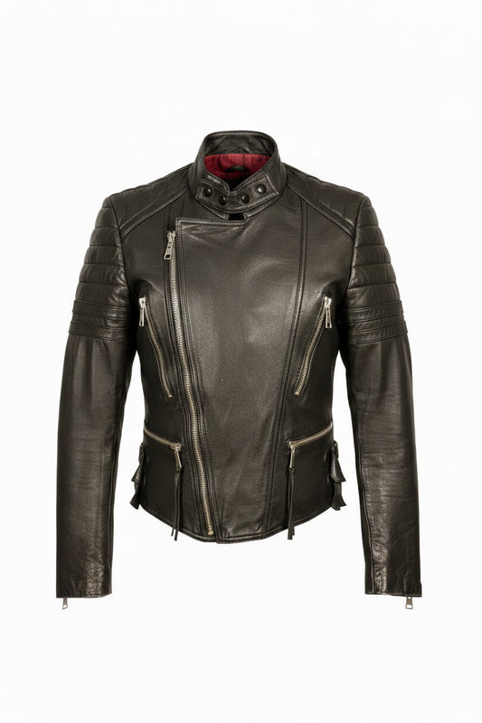 Vintage Black Quilted Moto Leather Jacket