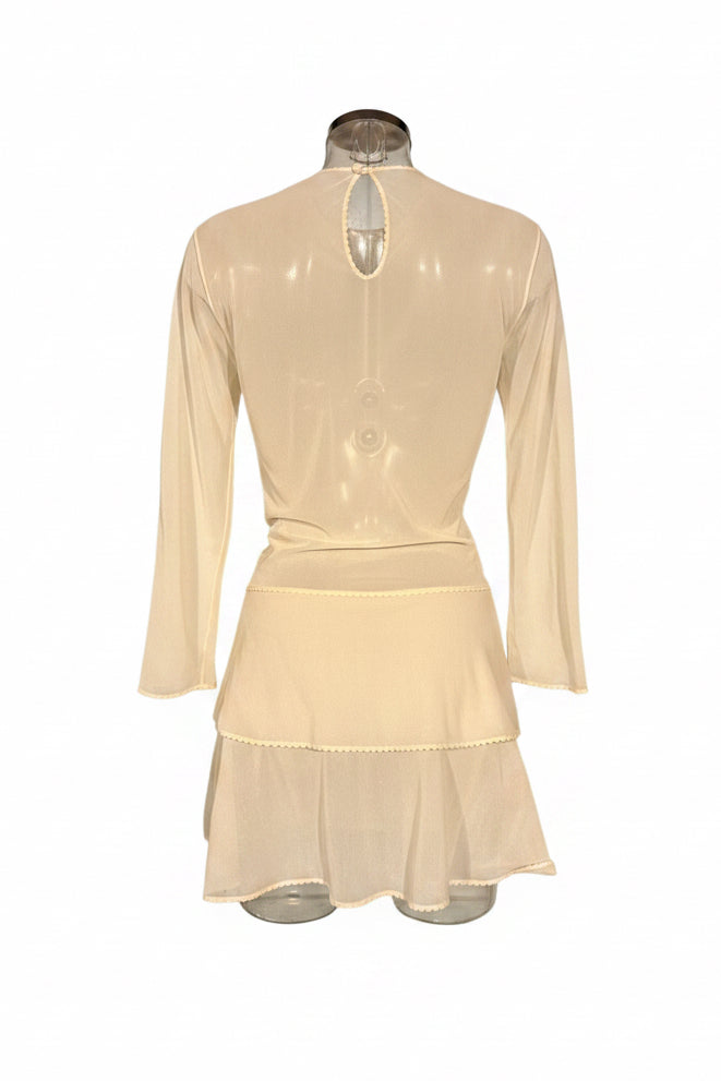 Y2K Cream Floral Embroidered Tiered Mini Dress