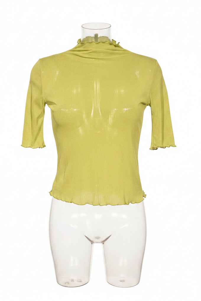 Chartreuse Sheer Mock Neck Top