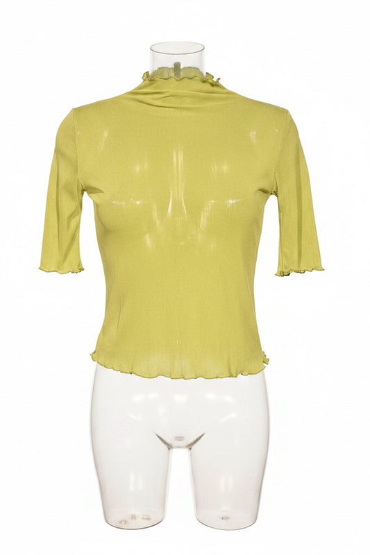 Chartreuse Sheer Mock Neck Top