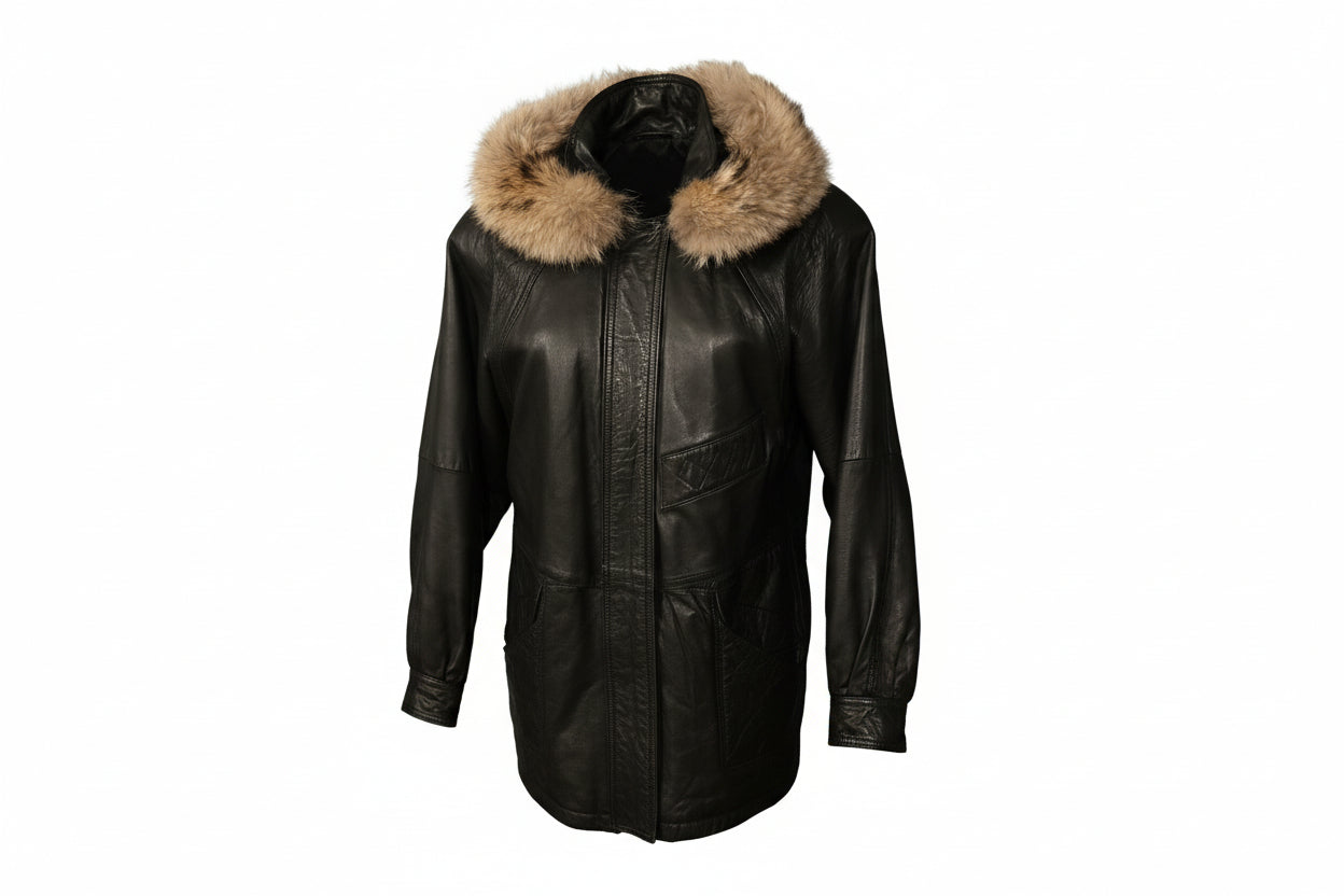 1990s Maria Real Leather Parka with Fur Trim - Vintage Designer Outerwear