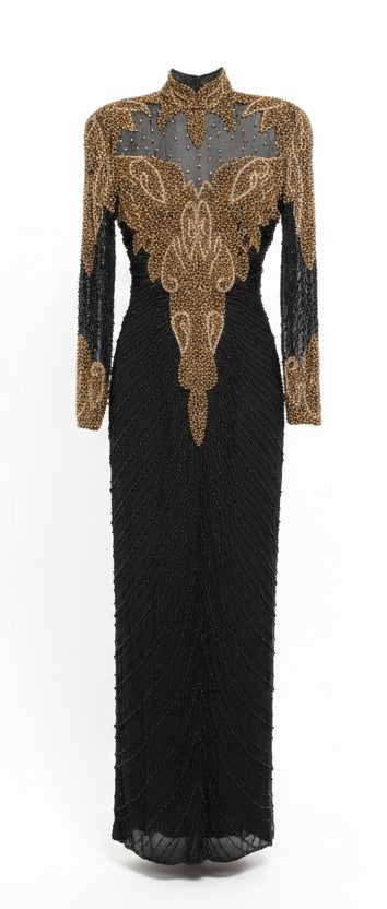 Gold and Black Beaded Dress by Oleg Cassini
