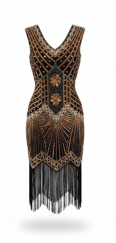 Intricate Gold Sequin Flapper Dress by Babeyond