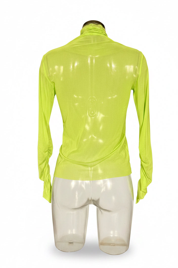 Y2K Neon Lime Sheer Mesh Turtleneck Top
