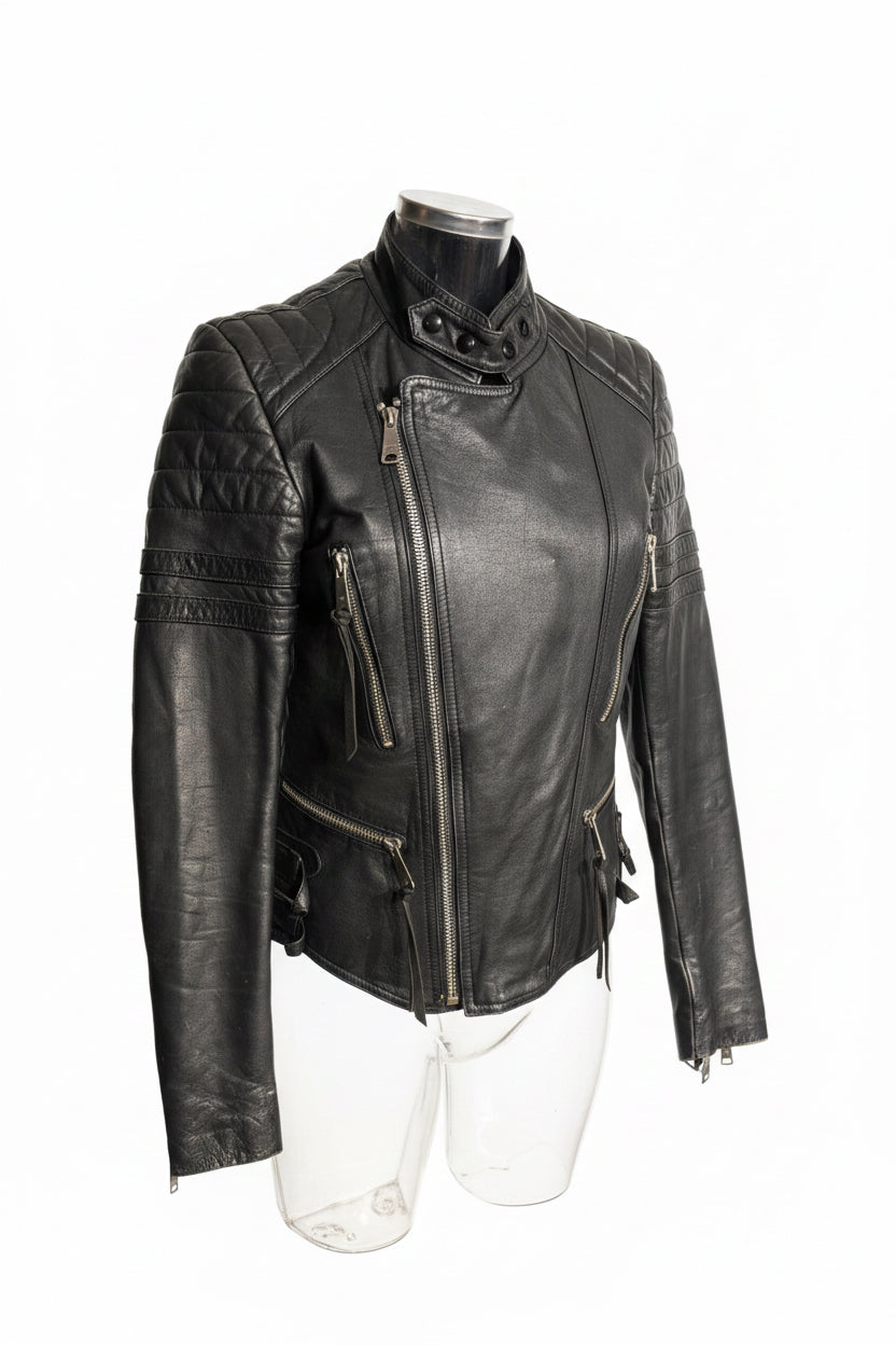 Vintage Black Quilted Moto Leather Jacket