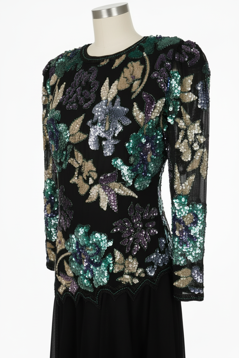 1980s heavy sequin party dress image 1