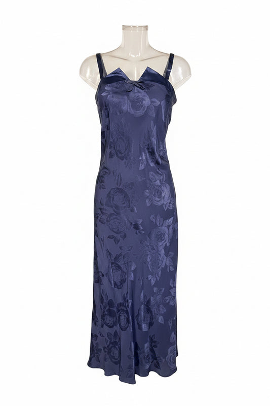 Y2K Blue Rose Jacquard Slip Dress