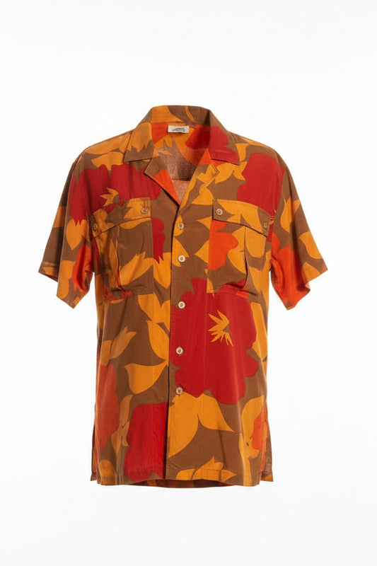 Escada Margaretha Ley Silk Floral Button Down Short Sleeve Blouse
