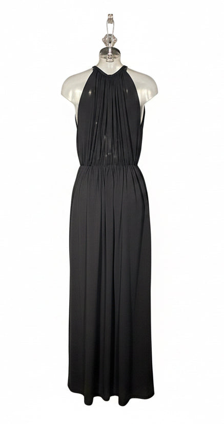 Vintage 70s Black Halterneck Maxi Dress