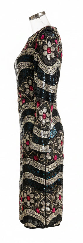 Multicoloured Flower Design Sequin Dress by Nandans
