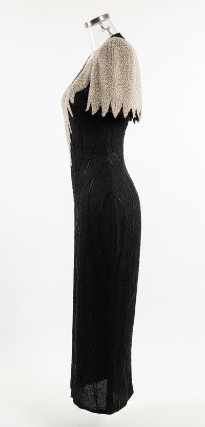 White Pearl and Black Beaded Dress by Laurence Kazar